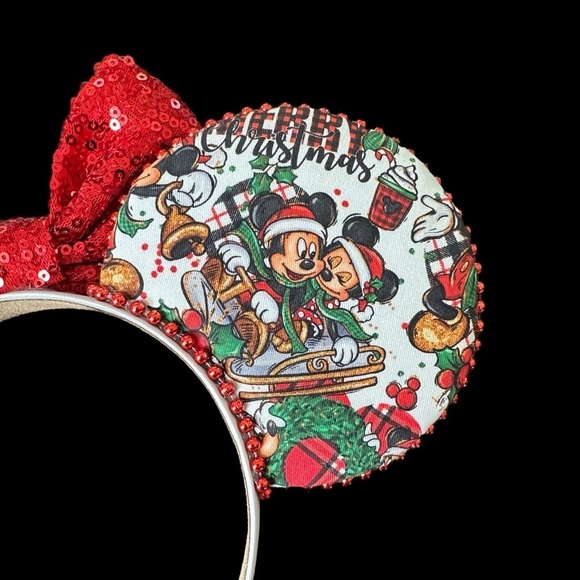 Women’s Handmade Disney Inspired Holiday Minnie Ears Red Sequined Bow - NWOT main image 6